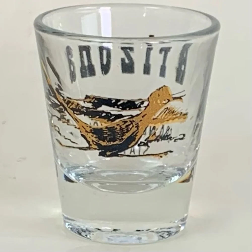 Arizona Grand Canyon State souvenir shot glass with Roadrunner.
